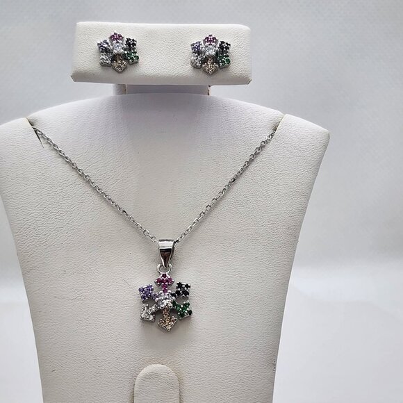 Brand New Sterling Silver 925 Multi Color Snowflake 2pc Set - Picture 1 of 6